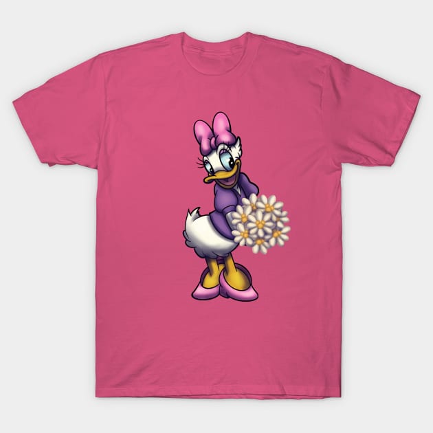 Daisy Duck with Bouquet of Daisies T-Shirt by Art-by-Sanna